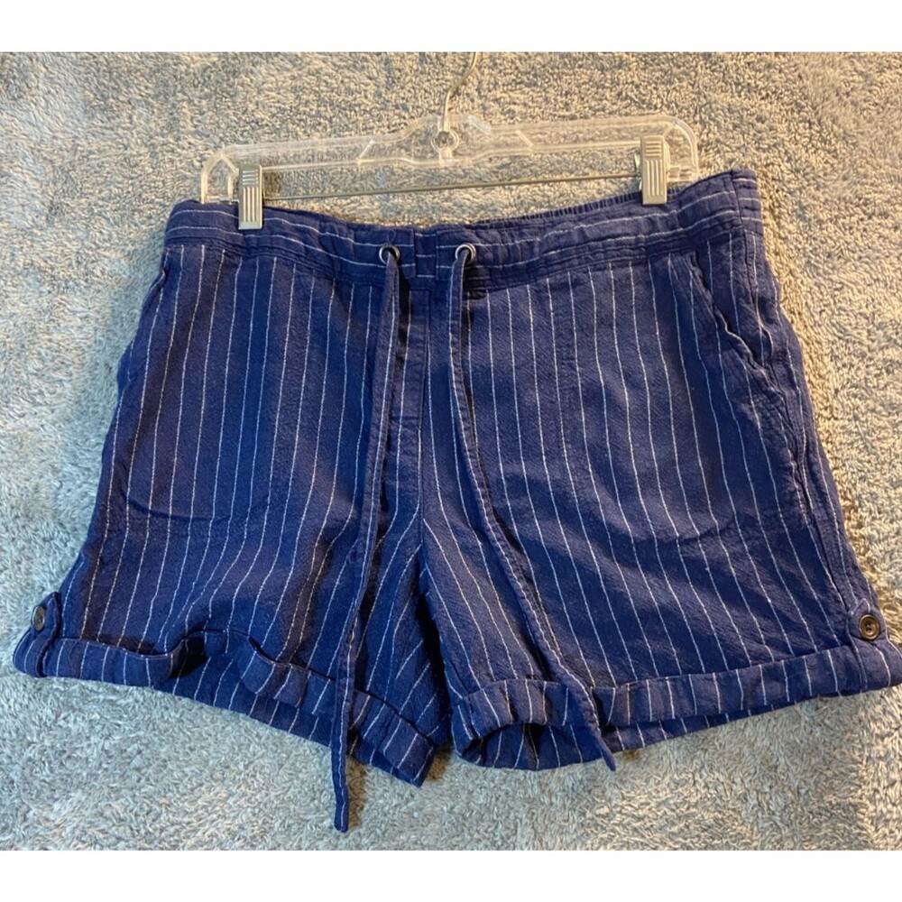 Per Se By Carlisle Bermuda Shorts Pull On Tie Cuffed Womens 10 Blue Striped